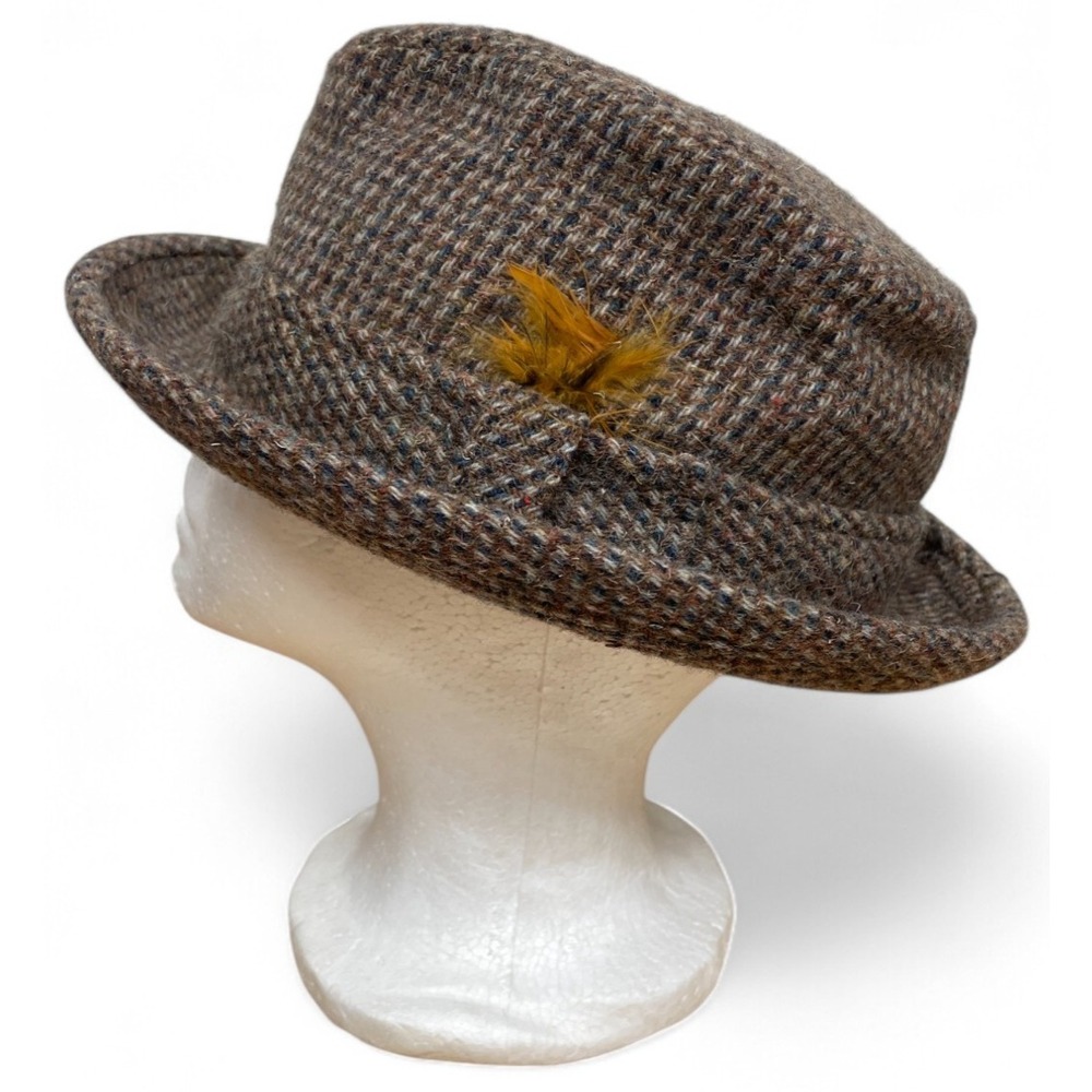 Vintage Pendleton Virgin Wool Tweed Fedora Hat Tan Blue 7